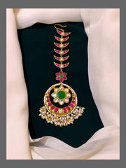 Moon and Flower Kundan Maang Tikka With Pearls - HA0079