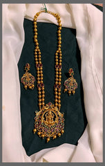 Lakshmi Pendant in Nakshi with Golden Beads Haram - PB00272