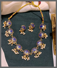 Lotus Necklace with White Pearl in Nakshi - NN00683