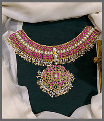 Ruby and White Stone Kundan Necklace With Pearls - KN00545