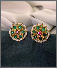 Multi Color With White Peal Stud Earring In Nakshi - NE00339