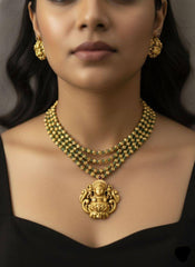 Strawberry Beads With Lakshmi Pendant & Earrings - NN00179