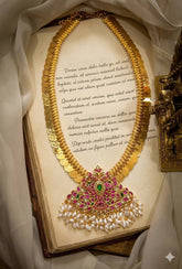 Jadau Pendant With Rice Pearls Kaasu Haram - KH00372