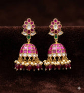 Jadau Flower Jhumki With Strawberry Beads - KE00598