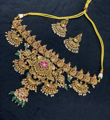 Grand Nakshi Mega Choker With Jaday Stone and Earrings - KN00681