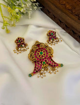 Jadau Puligoru Pendant With Earings - KP00214