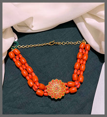 Coral Chokar with Coral Pendant - PB00303