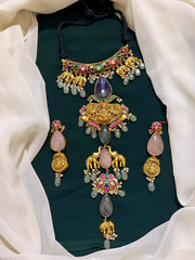 Devi pendent with peacock and Elephant in Black Dori Kundan - BD0016