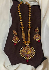 Antique Polish Peacock Pendant With Ruby Bead - NH00507