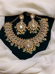 Beautiful Nakshi Necklace with White stone and Emerald - NN00141