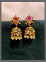 Multi stone Jhumki Earring in Nakshi - NE00552
