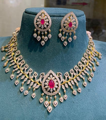 Pink Dew Drop Crystal Stone Daimond Necklace - DN0025
