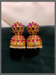 Ruby Stone Jhumki In Nakshi - NE00553