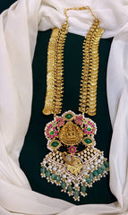 Lakshmi with White Pearl in Kasu mala Jadau Kundan Haram - KH0085