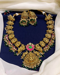 Jadau Nakshi Lakshmi Necklace with Jhumkis - KN0085
