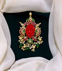 Coral Lord Ganesh pendent in Kundan - KP0066