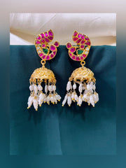 Parrot with Rice Pearl jimikki in Kundan - KE00162