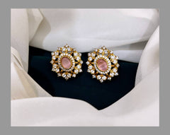 Elegant Rose Pink Stud in Nakshi - NE0165