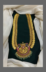 Kaasu mala with Blue Peacock Pendent in Kundan - KH00152