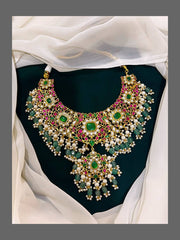 Grand Bridal Jadau Necklace with Strawberry Beads - KN00226