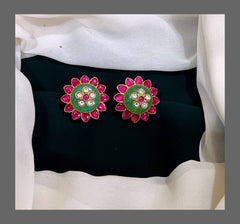 Jadau Pink And Mint Designer Stud - KE00204
