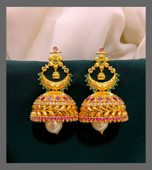 Beautiful Big Jhumki With White Pearl - NE00372