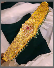 Gold Polish White Pendant Waist Belt - WB006