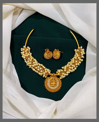 Beautiful Pearl With Lakshmi Pendent Necklace In Nakshi - NN00350