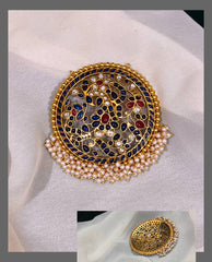 Blue Peacock and Flower Kundan Pendent With Pearl - KP00121