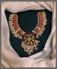 Rich Elegant Rice Pearl with Ruby Necklace in Kundan - KN00507