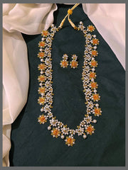 Rich White stone peacock Haram in Nakshi - NH00306