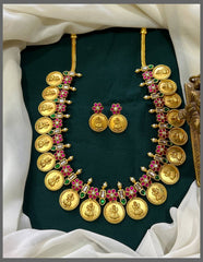 Jadau Kaasu Lakshmi Mid Length haram With Earrings - KH00356