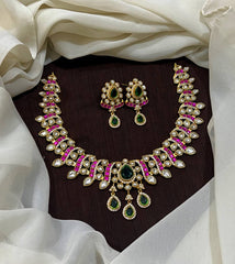 Beautiful Multi Stone Necklace with Earrings- DN00104