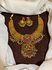 Antique Finish Lakshmi Necklace With Pota Stones - NN00691