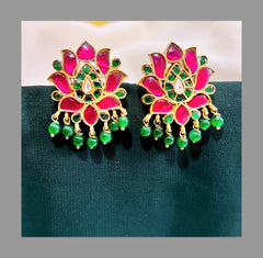 Lotus Earring Stud in Kundan - KE00133