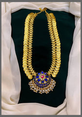 Jadau Kaasu mala with Chandbali pendant Haram - KH0079