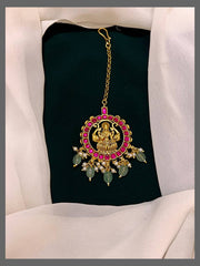Lakshmi Maang Tikka With Emerald Pearl - HA0051