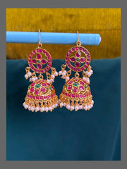 Kempu Flower Jhumki In Nakshi - NE00501