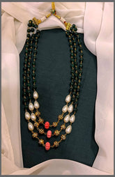 3 Layer pearl Haram with white Gold and Pink Beads - PB00404