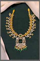Beautiful Peacock with White and Emerald Stone Necklace in Kundan - KN00528