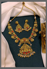 Coral Lakshmi Pendant with Kassu Necklace in Nakshi -NN00645