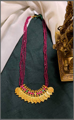4 layer Pink Pearl with Kaasu Multi colour Pendant Haram - PB00461