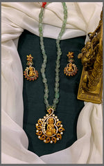 Green Peal Haram With Peacock and Krishna Pendant - PB00466