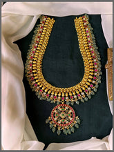 Beautiful Flower Multi Pendant with White and Ruby Stone Haram in Kundan - KH00337