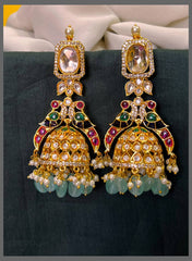 White Stone with Peacock Jhumki Earring in Kundan - KE00552