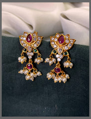 White Stone Lotus Hugging Earring in Nakshi - NE00618