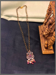 Pink Peacock Victorian Pendant with 2 Layer Black Beads Haram - BD00130