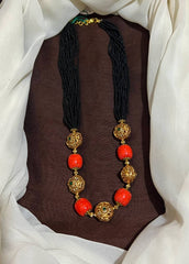 Designer Black Beads With Coral and nakshi balls - BD0022