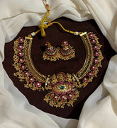 Jadau Jilebi Double Sided Flower Necklace in Broad Pattern With Jhumkis - KN00686