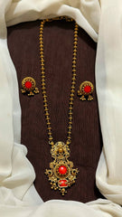 Coral Mid length Haram With Earrings - NH00520